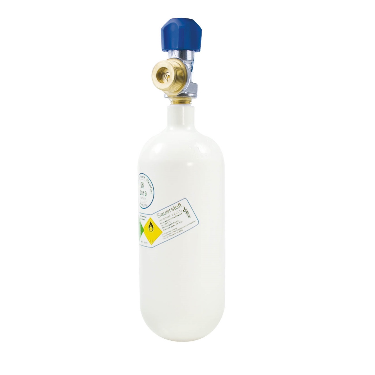 Sauerstoff-Flasche 0,8 Liter | Leichtstahl | gefüllt mit 200 bar medizinischem Sauerstoff
