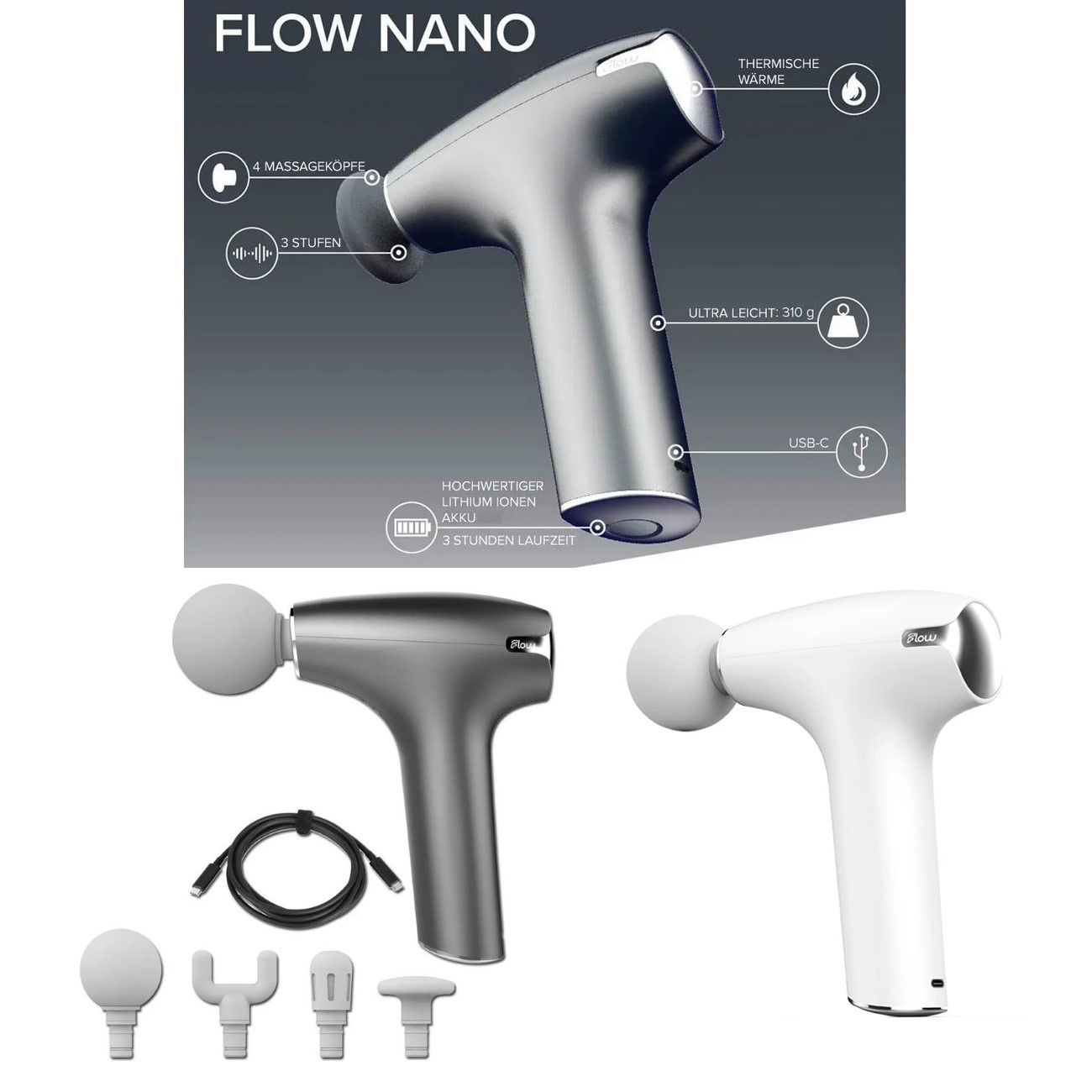 Flow NANO Massagepistole, Vibrationsmassage für Hobbysportler