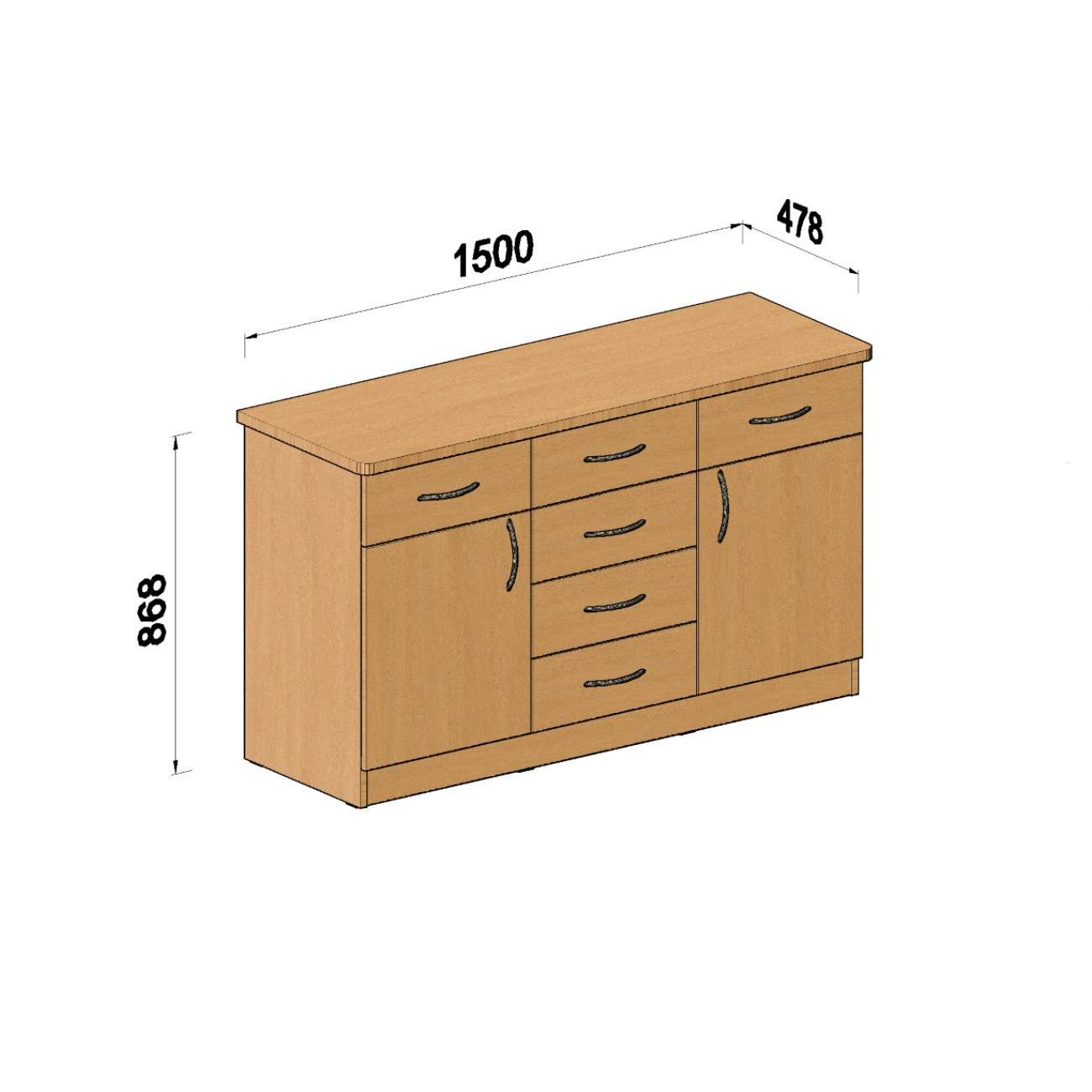 Sideboard Buche für Pflegezimmer | 2 Türen und 6 Schubladen | Pflegezimmer Einrichtung