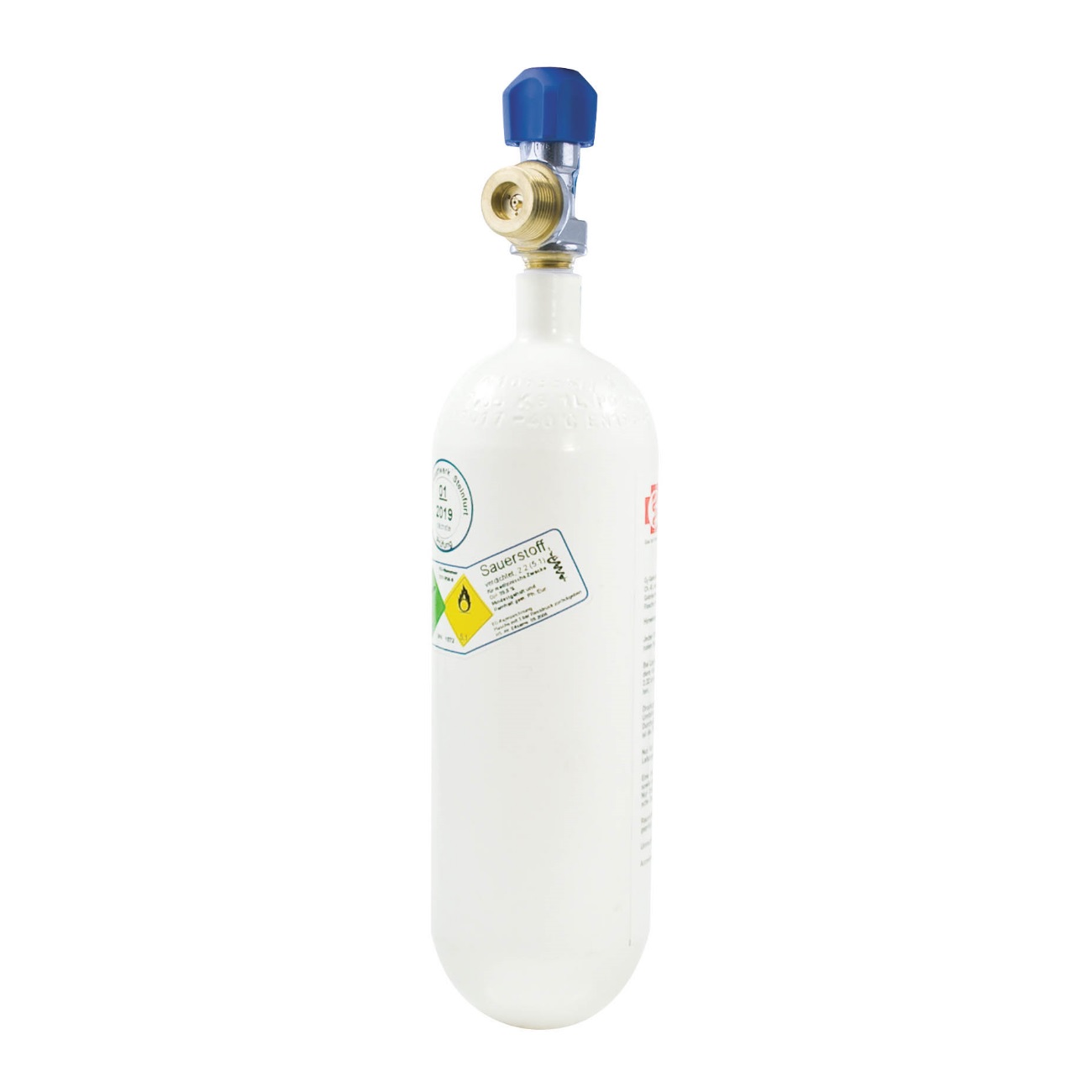 Sauerstoff-Flasche 1 Liter | Leichtstahl | gefüllt mit 200 bar medizinischem Sauerstoff
