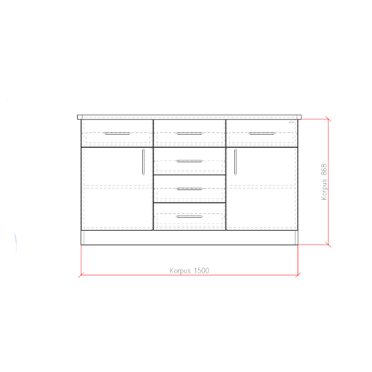 Sideboard Buche für Pflegezimmer | 2 Türen und 6 Schubladen | Pflegezimmer Einrichtung